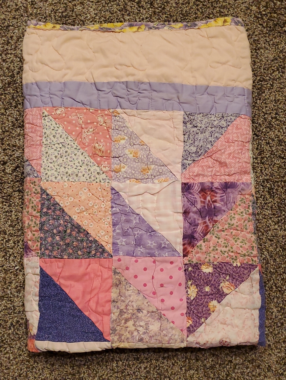 Handmade Patchwork Baby Quilt in Pinks and Purples